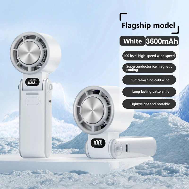 Ice Pack Refrigeration Small Fan High Speed Handheld Outdoor Portable Foldable Hanging Neckdigital Display Regulation Fan