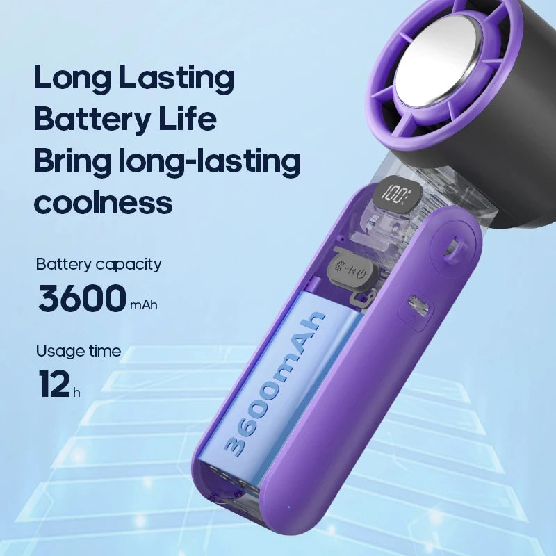 Ice Pack Refrigeration Small Fan High Speed Handheld Outdoor Portable Foldable Hanging Neckdigital Display Regulation Fan