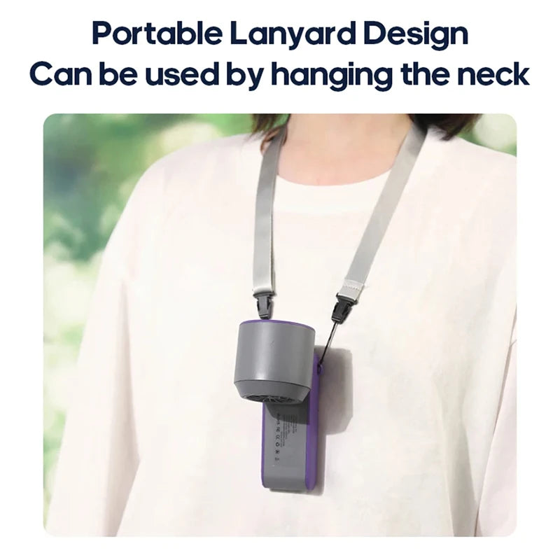 Ice Pack Refrigeration Small Fan High Speed Handheld Outdoor Portable Foldable Hanging Neckdigital Display Regulation Fan
